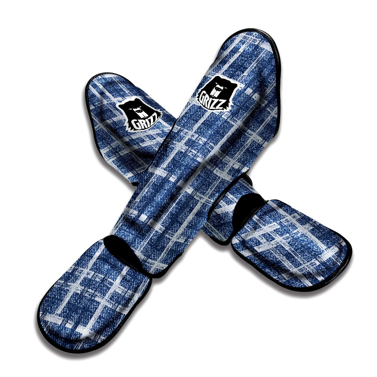 Denim Jeans Plaid Print Pattern Muay Thai Shin Guards-grizzshop