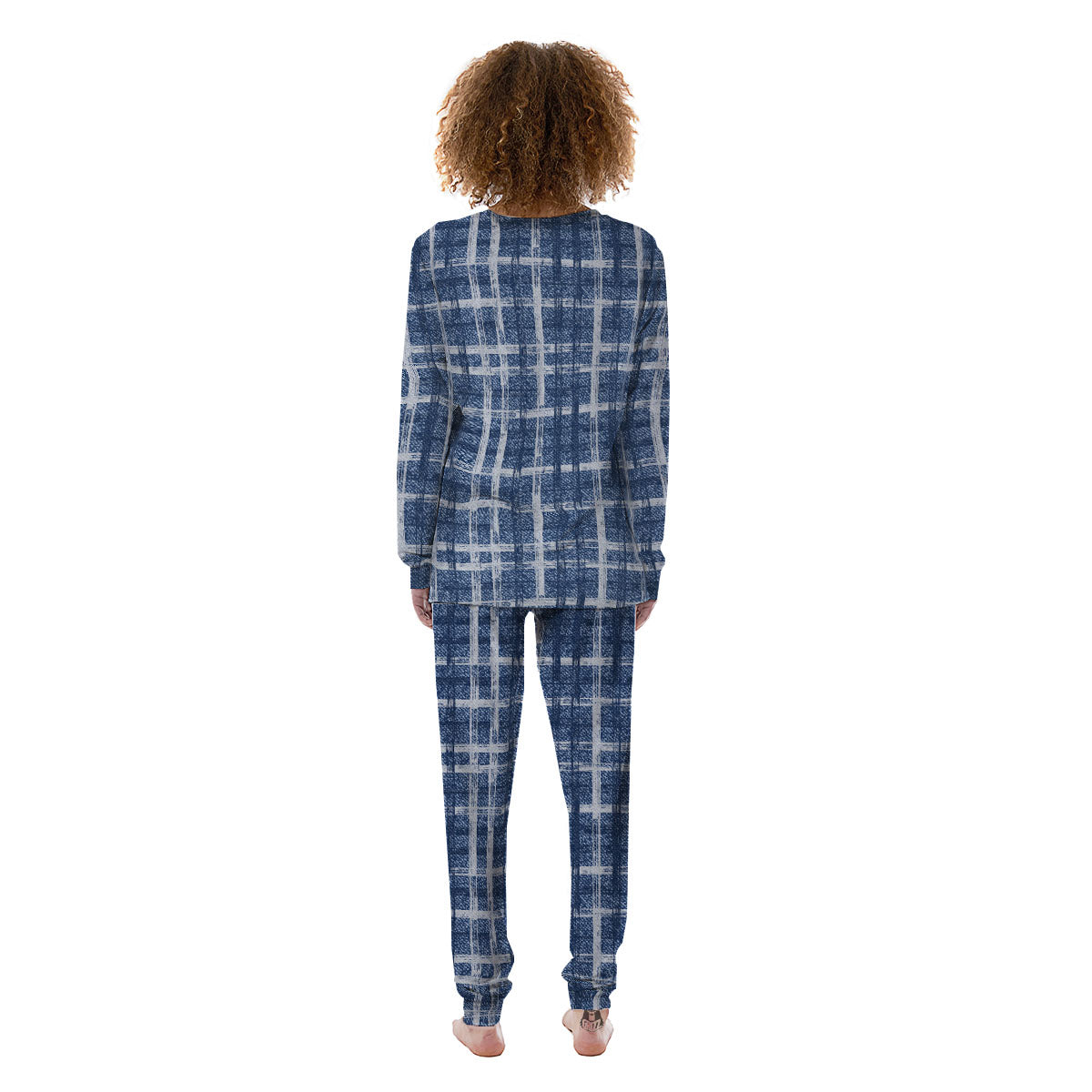 Denim Jeans Plaid Print Pattern Women's Pajamas-grizzshop