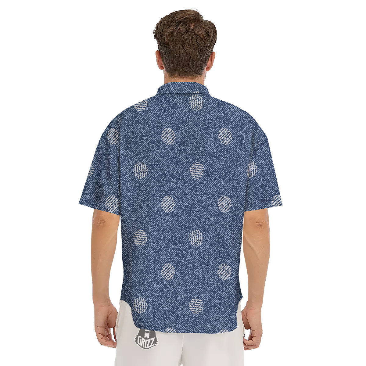 Denim Jeans Polka Dot Print Pattern Men's Short Sleeve Shirts-grizzshop