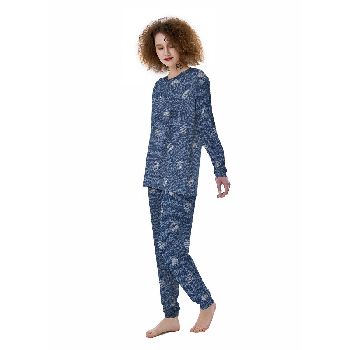 Denim Jeans Polka Dot Print Pattern Women's Pajamas-grizzshop