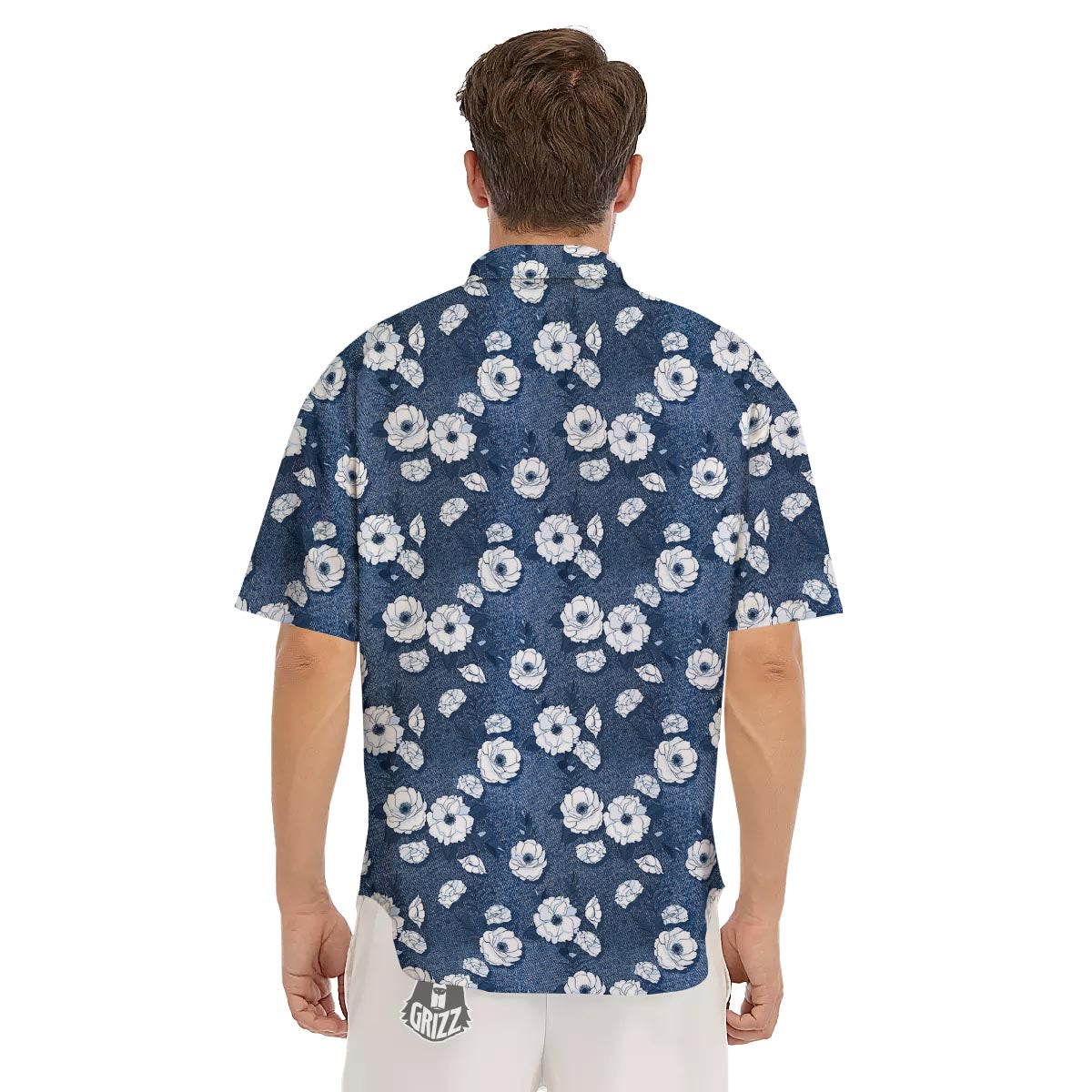 Denim Jeans Rose Print Pattern Men's Short Sleeve Shirts-grizzshop