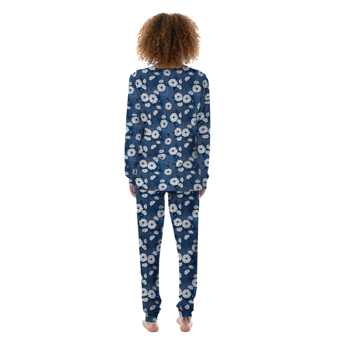 Denim Jeans Rose Print Pattern Women's Pajamas-grizzshop