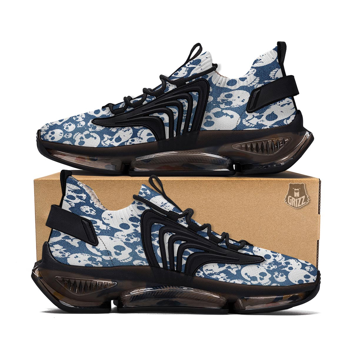 Denim Jeans Skull Print Pattern Black Gym Shoes-grizzshop