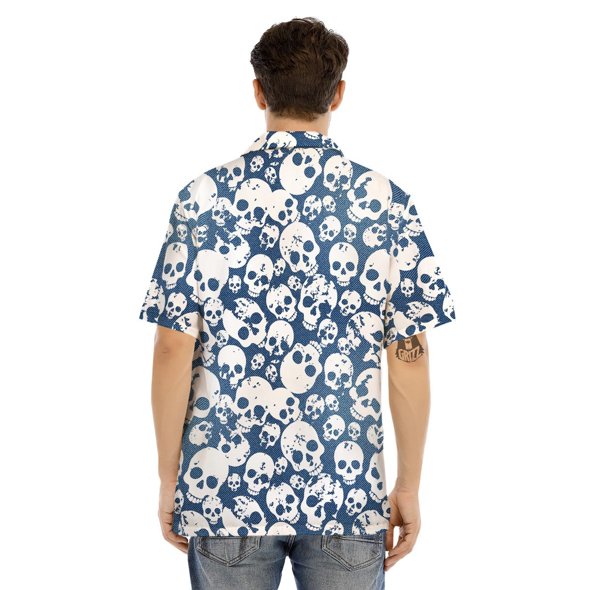 Denim Jeans Skull Print Pattern Men's Hawaiian Shirt-grizzshop