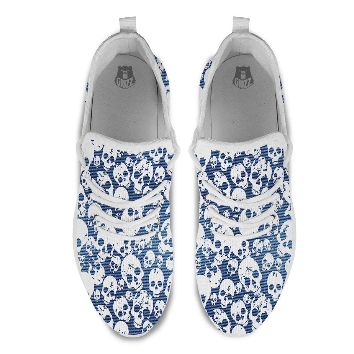 Denim Jeans Skull Print Pattern White Athletic Shoes-grizzshop