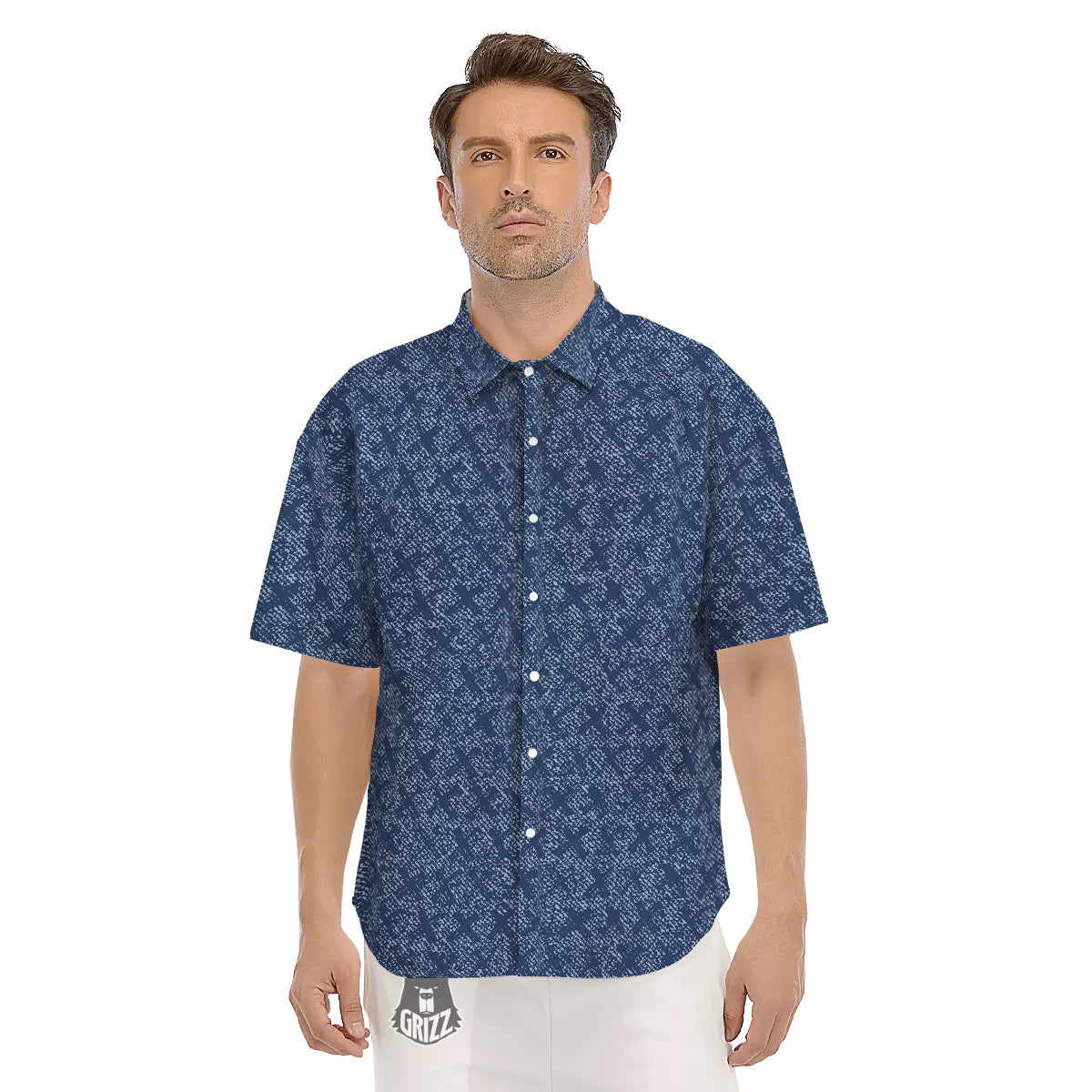 Denim Jeans X Cross Print Pattern Men's Short Sleeve Shirts-grizzshop