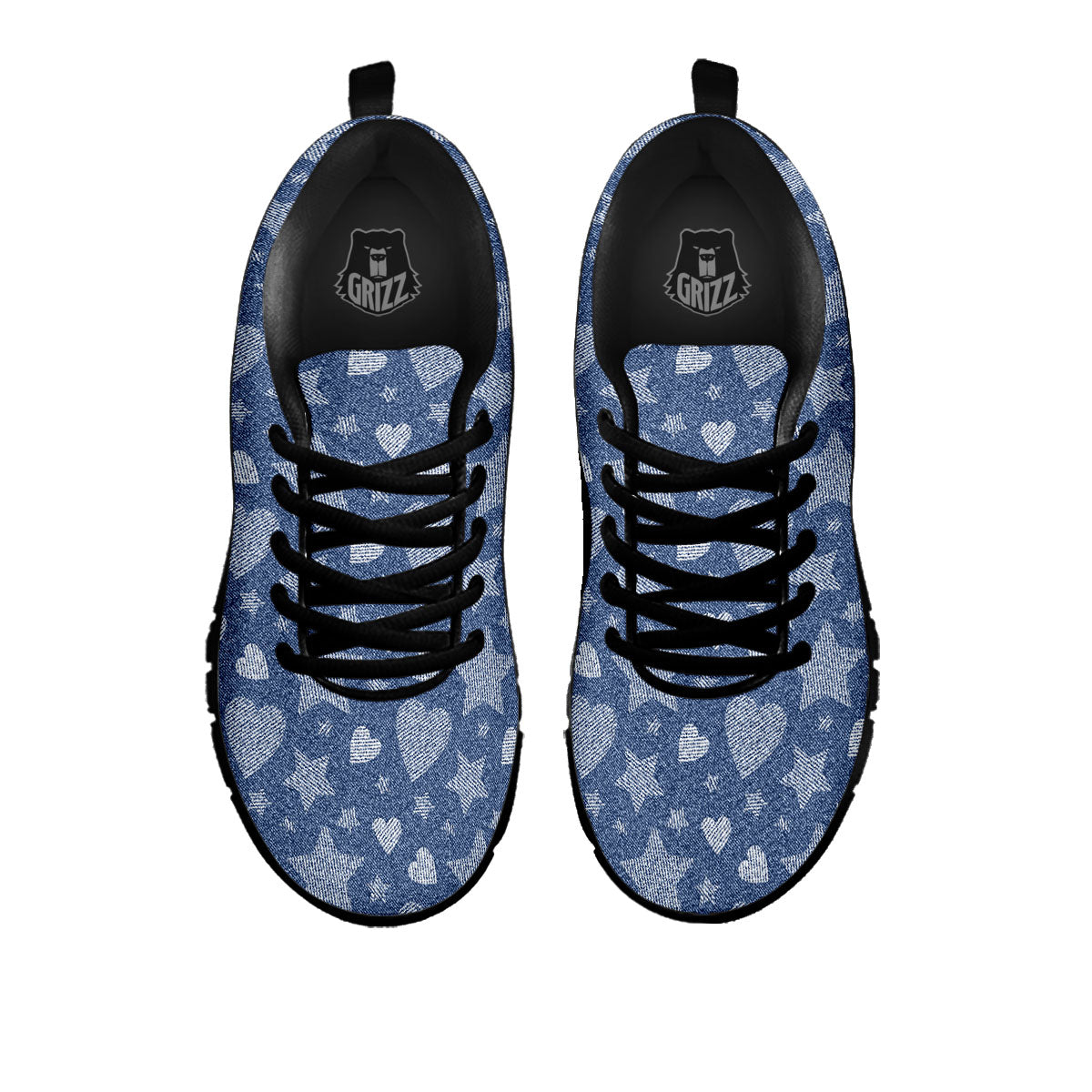 Denim Star Jeans And Heart Print Pattern Black Sneaker-grizzshop