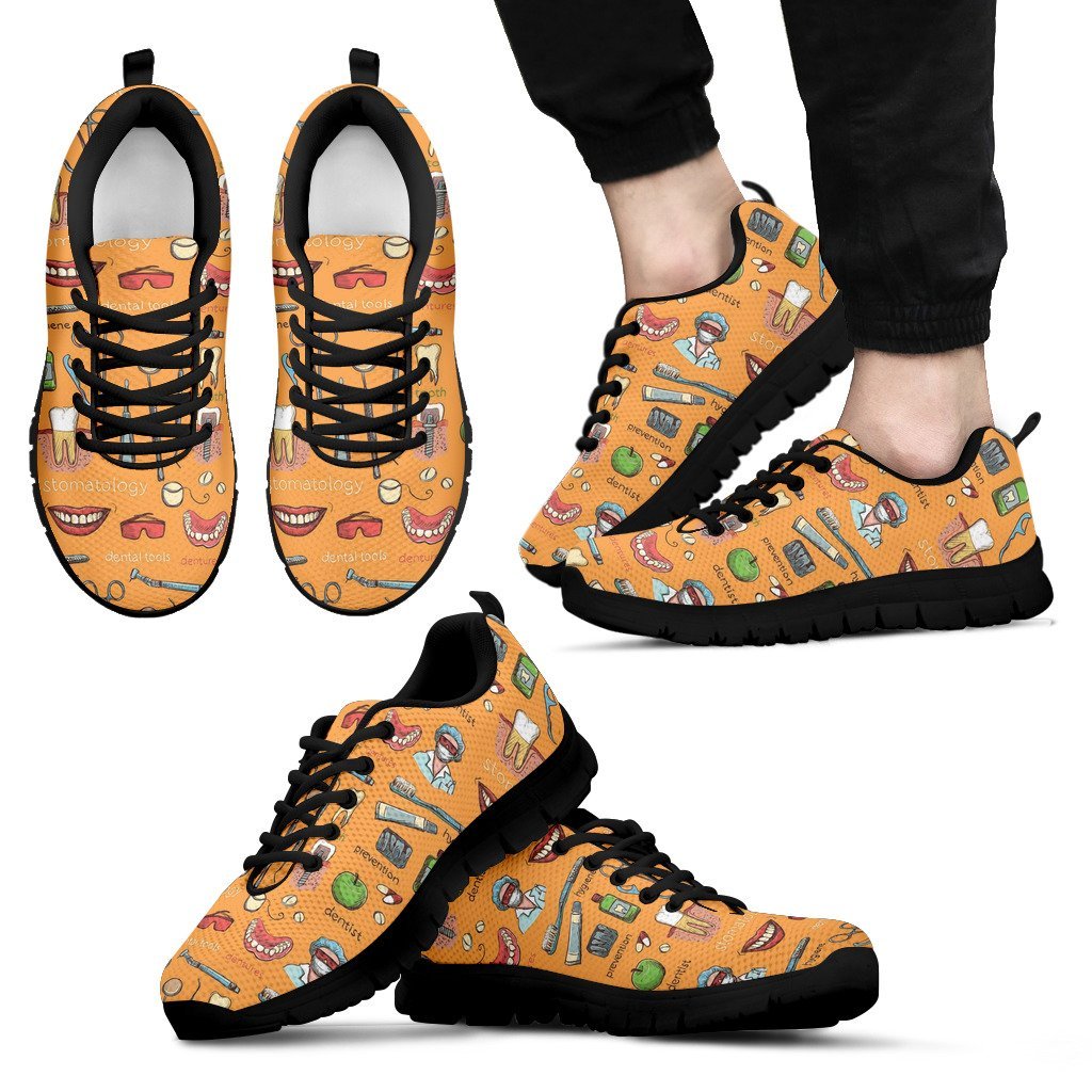 Dental Dentist Dentistry Tooth Pattern Print Black Sneaker Shoes For Men Women-grizzshop