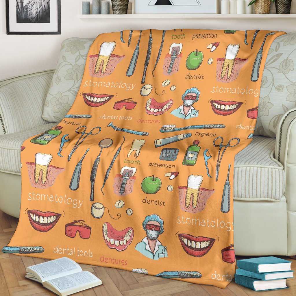 Dental Dentist Dentistry Tooth Pattern Print Blanket-grizzshop