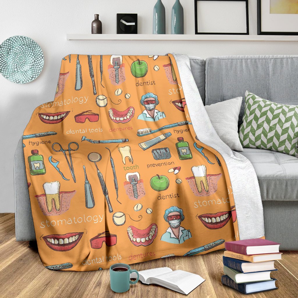 Dental Dentist Dentistry Tooth Pattern Print Blanket-grizzshop