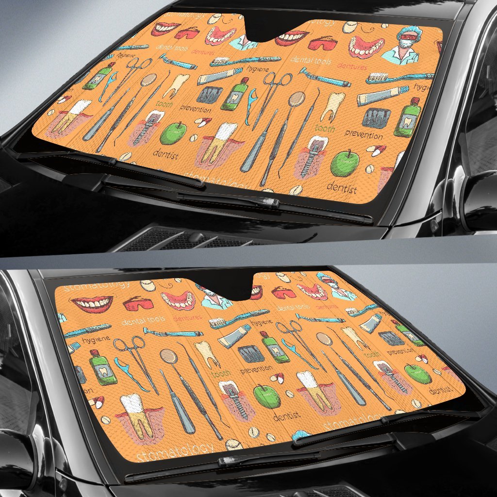 Dental Dentist Dentistry Tooth Pattern Print Car Sun Shade-grizzshop