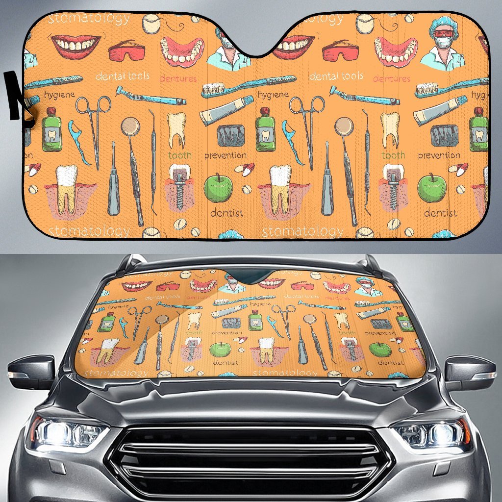 Dental Dentist Dentistry Tooth Pattern Print Car Sun Shade-grizzshop