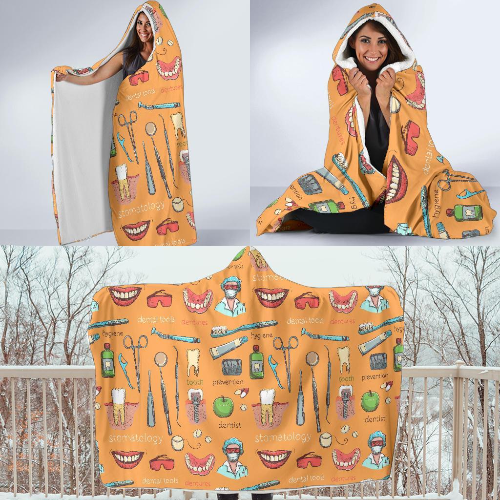 Dental Dentist Dentistry Tooth Pattern Print Hooded Blanket-grizzshop