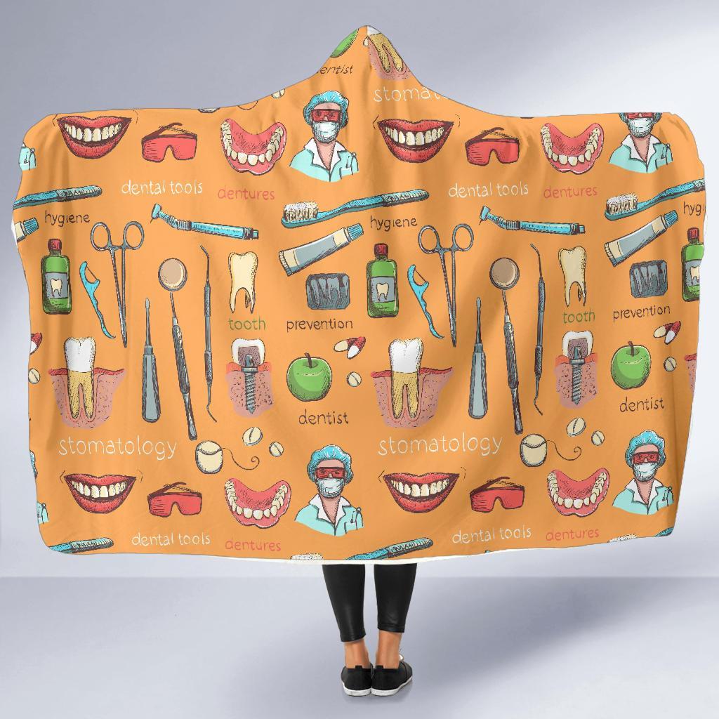 Dental Dentist Dentistry Tooth Pattern Print Hooded Blanket-grizzshop