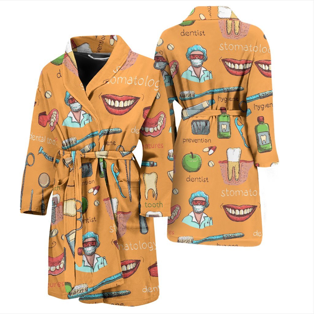 Dental Dentist Dentistry Tooth Pattern Print Men Long Robe-grizzshop