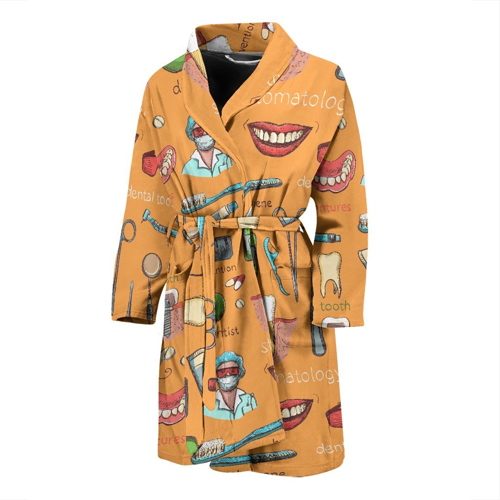 Dental Dentist Dentistry Tooth Pattern Print Men Long Robe-grizzshop