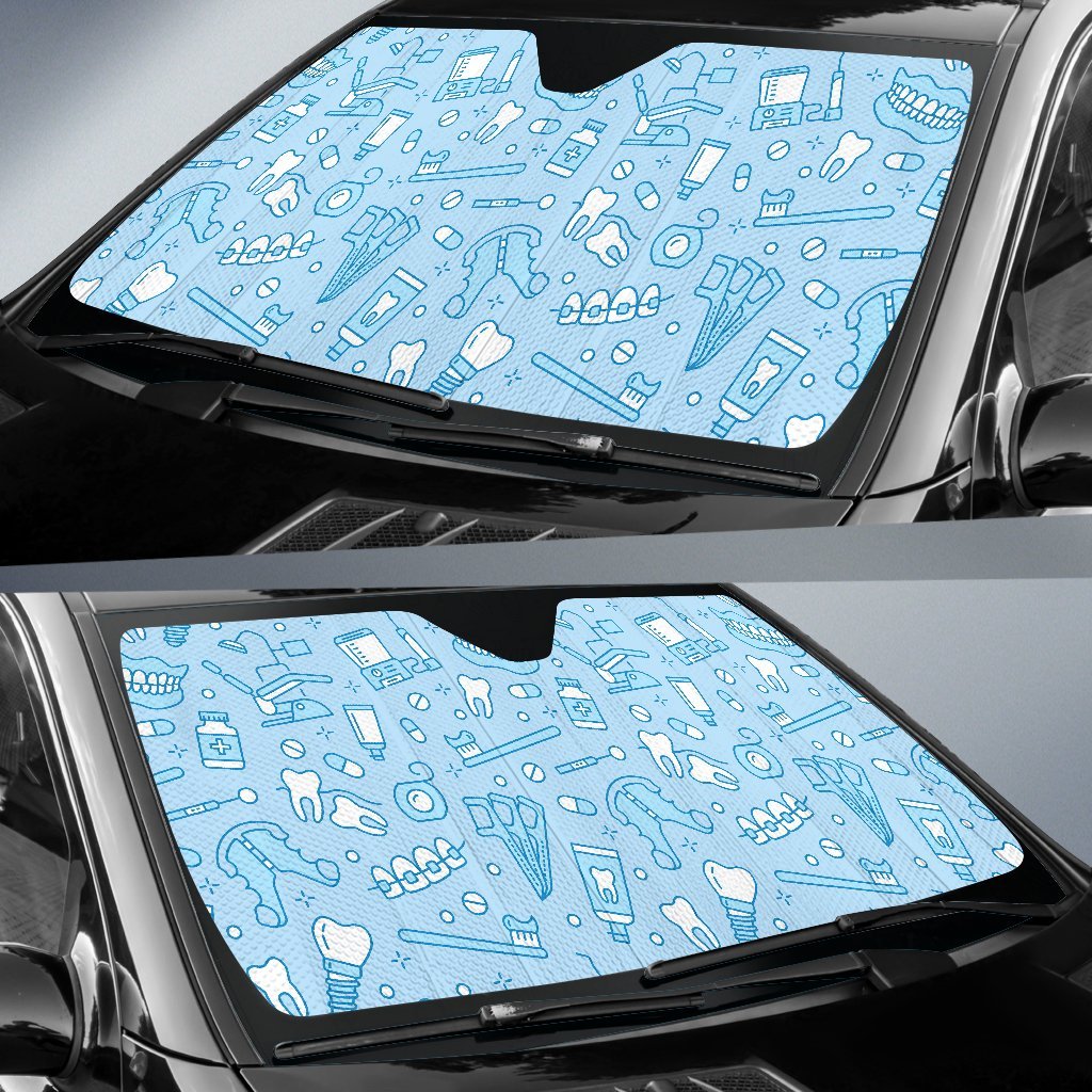 Dental Dentistry Dentist Tooth Pattern Print Car Sun Shade-grizzshop