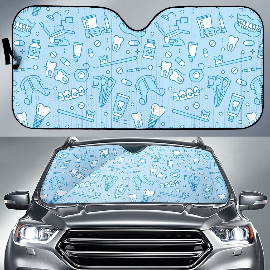 Dental Dentistry Dentist Tooth Pattern Print Car Sun Shade-grizzshop