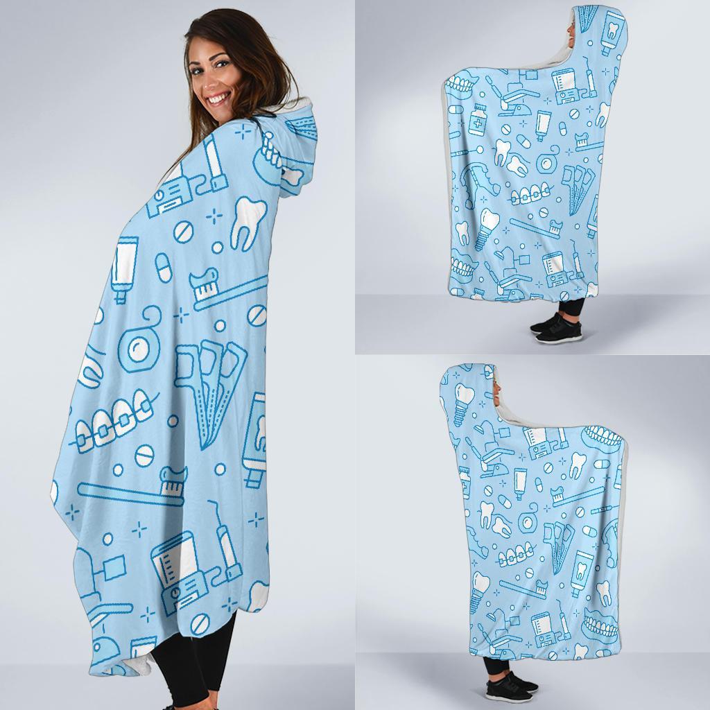 Dental Dentistry Dentist Tooth Pattern Print Hooded Blanket-grizzshop