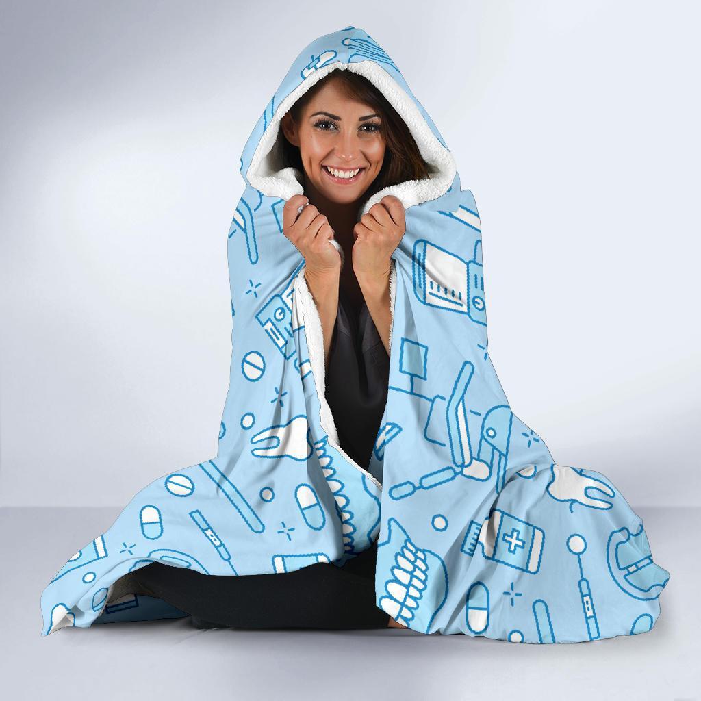 Dental Dentistry Dentist Tooth Pattern Print Hooded Blanket-grizzshop