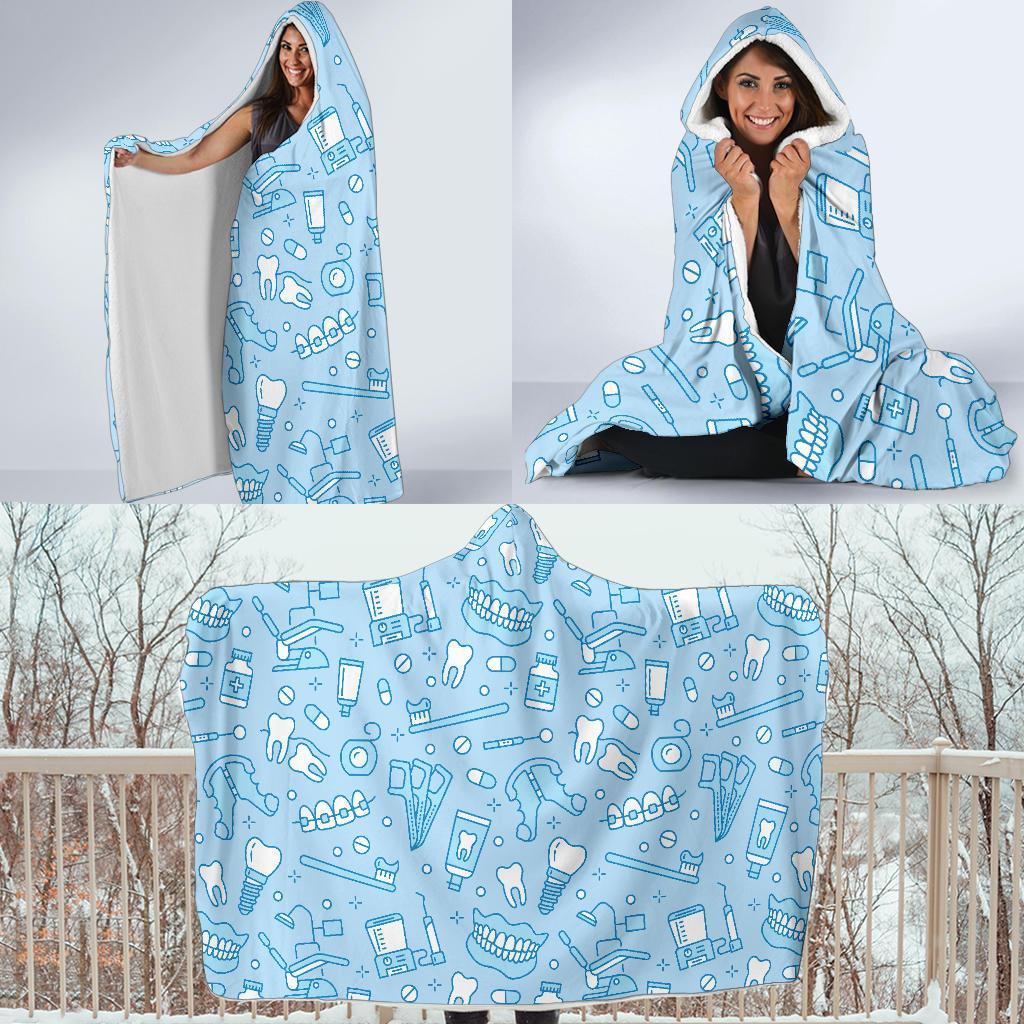 Dental Dentistry Dentist Tooth Pattern Print Hooded Blanket-grizzshop