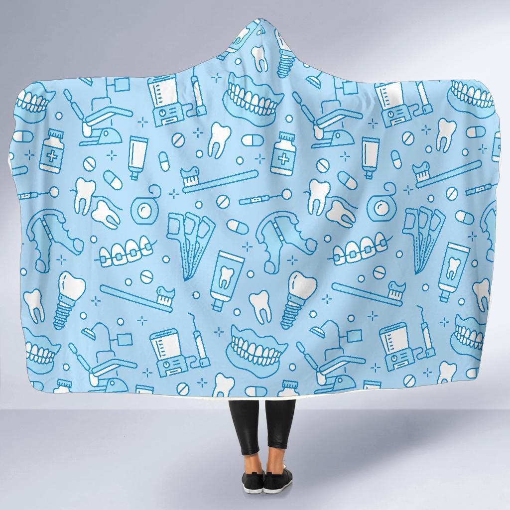 Dental Dentistry Dentist Tooth Pattern Print Hooded Blanket-grizzshop