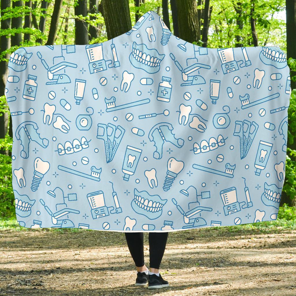 Dental Dentistry Dentist Tooth Pattern Print Hooded Blanket-grizzshop