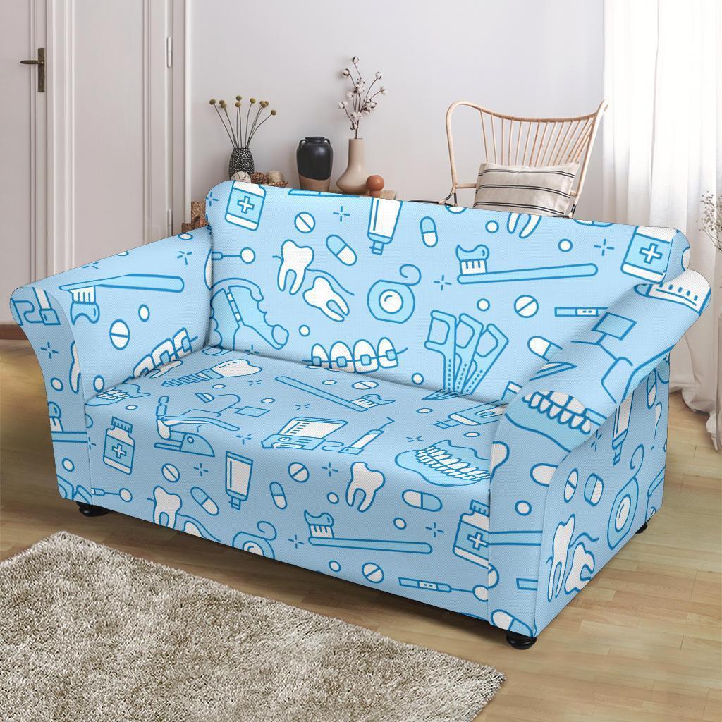 Dental Dentistry Dentist Tooth Pattern Print Loveseat Cover-grizzshop