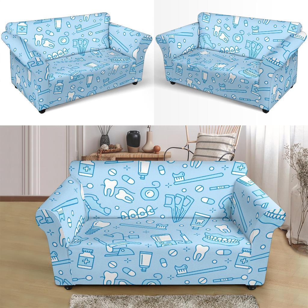 Dental Dentistry Dentist Tooth Pattern Print Loveseat Cover-grizzshop