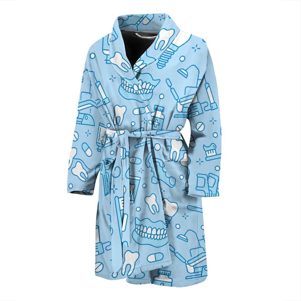 Dental Dentistry Dentist Tooth Pattern Print Men Long Robe-grizzshop