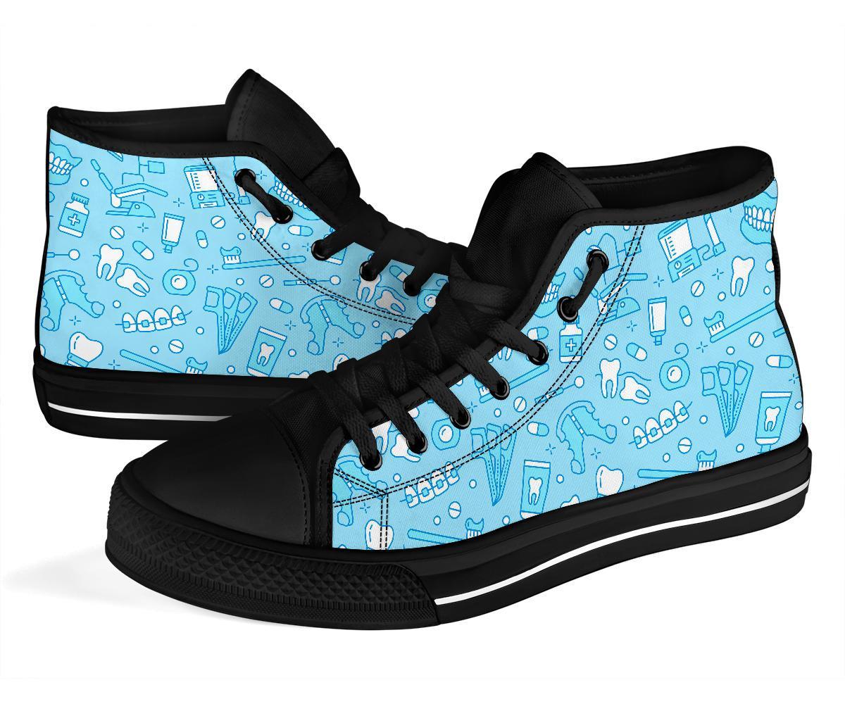 Dental Dentistry Dentist Tooth Pattern Print Men Women's High Top Shoes-grizzshop