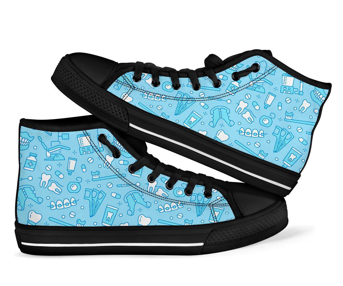 Dental Dentistry Dentist Tooth Pattern Print Men Women's High Top Shoes-grizzshop