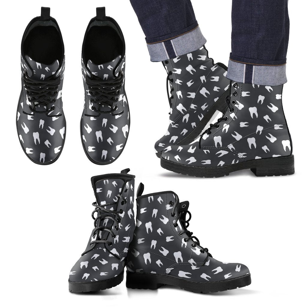 Dentist Dental Dentistry Tooth Pattern Print Men Women Leather Boots-grizzshop