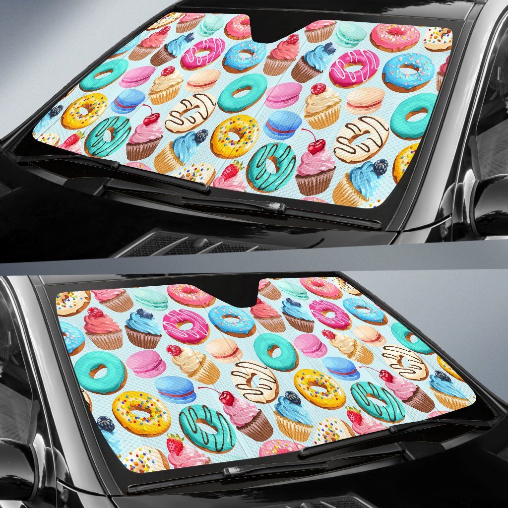 Dessert Cupcake Pattern Print Car Sun Shade-grizzshop