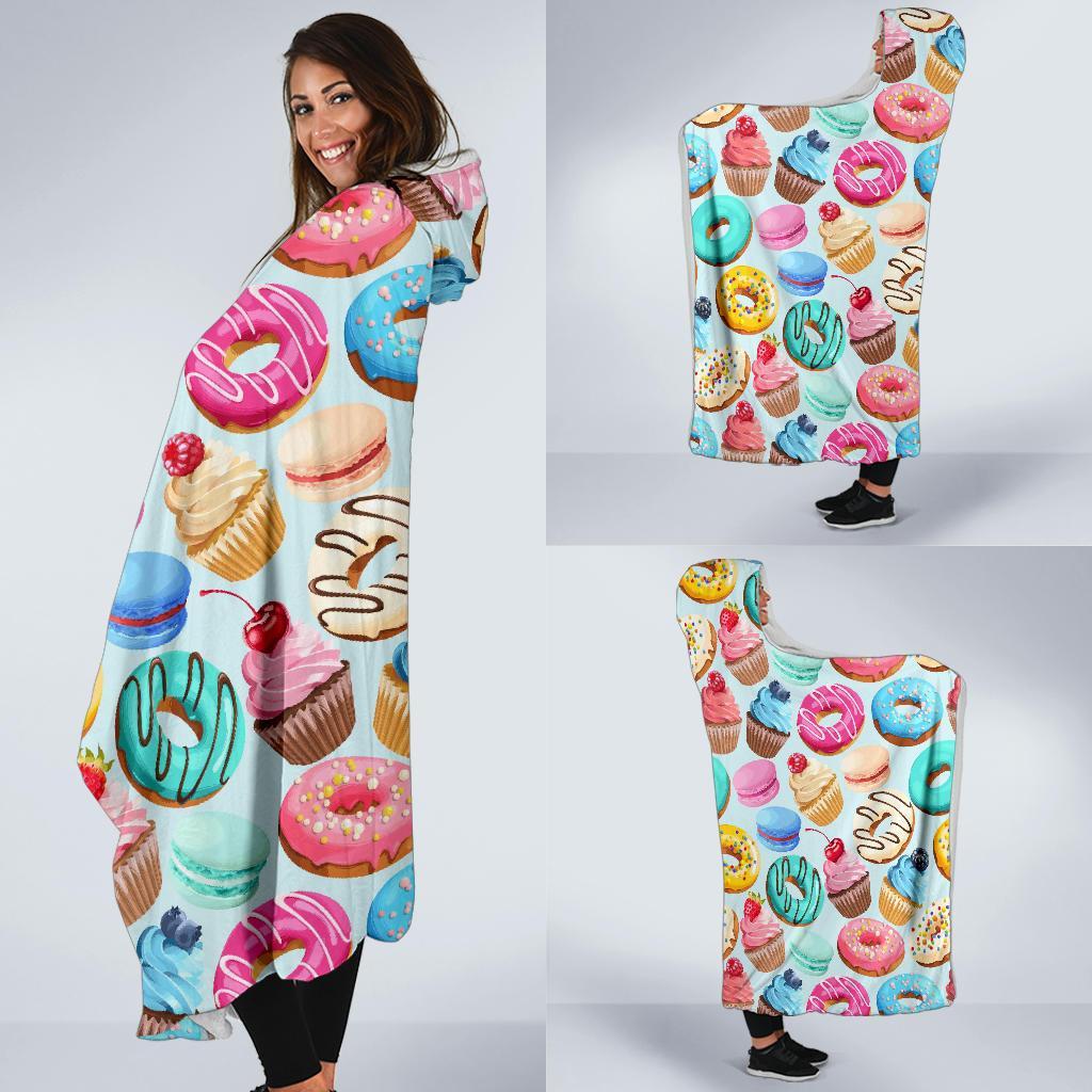 Dessert Cupcake Pattern Print Hooded Blanket-grizzshop