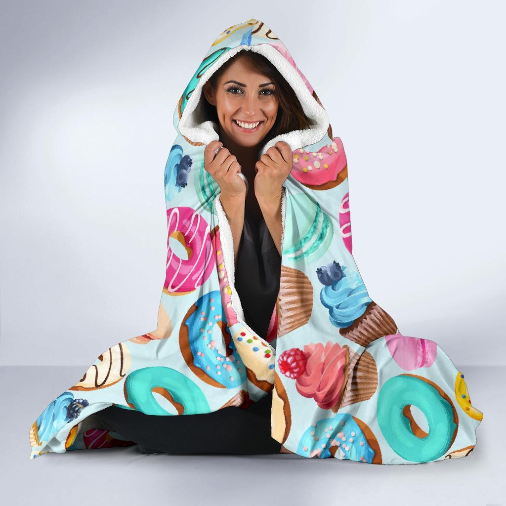 Dessert Cupcake Pattern Print Hooded Blanket-grizzshop