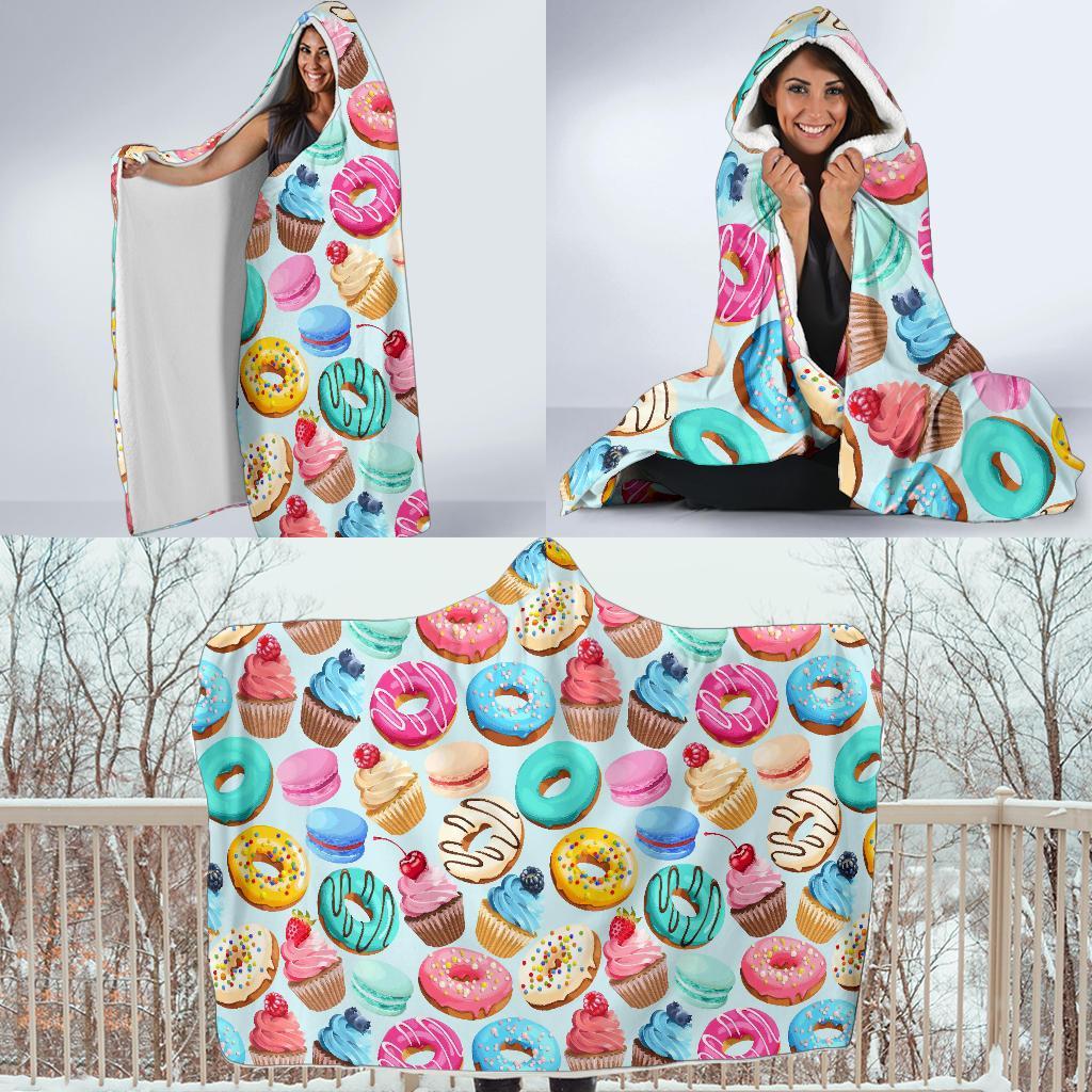 Dessert Cupcake Pattern Print Hooded Blanket-grizzshop