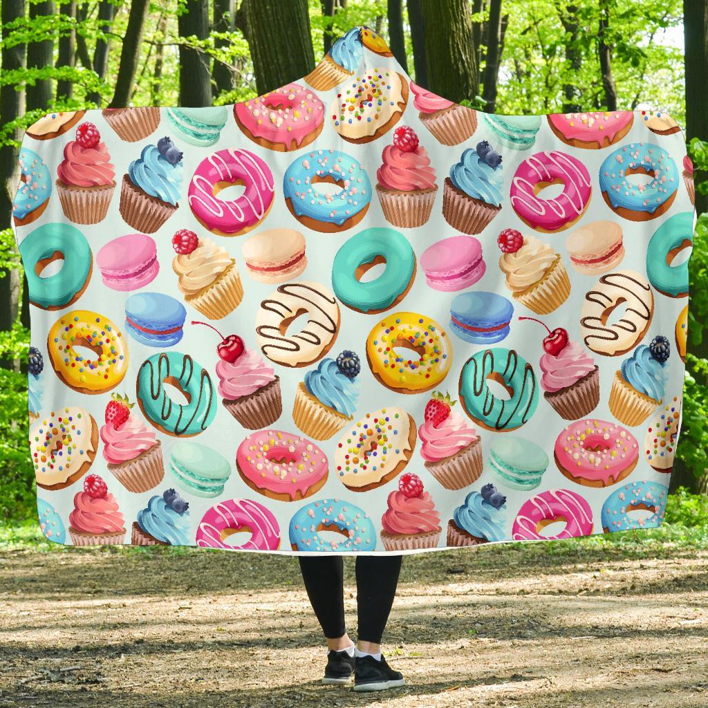 Dessert Cupcake Pattern Print Hooded Blanket-grizzshop