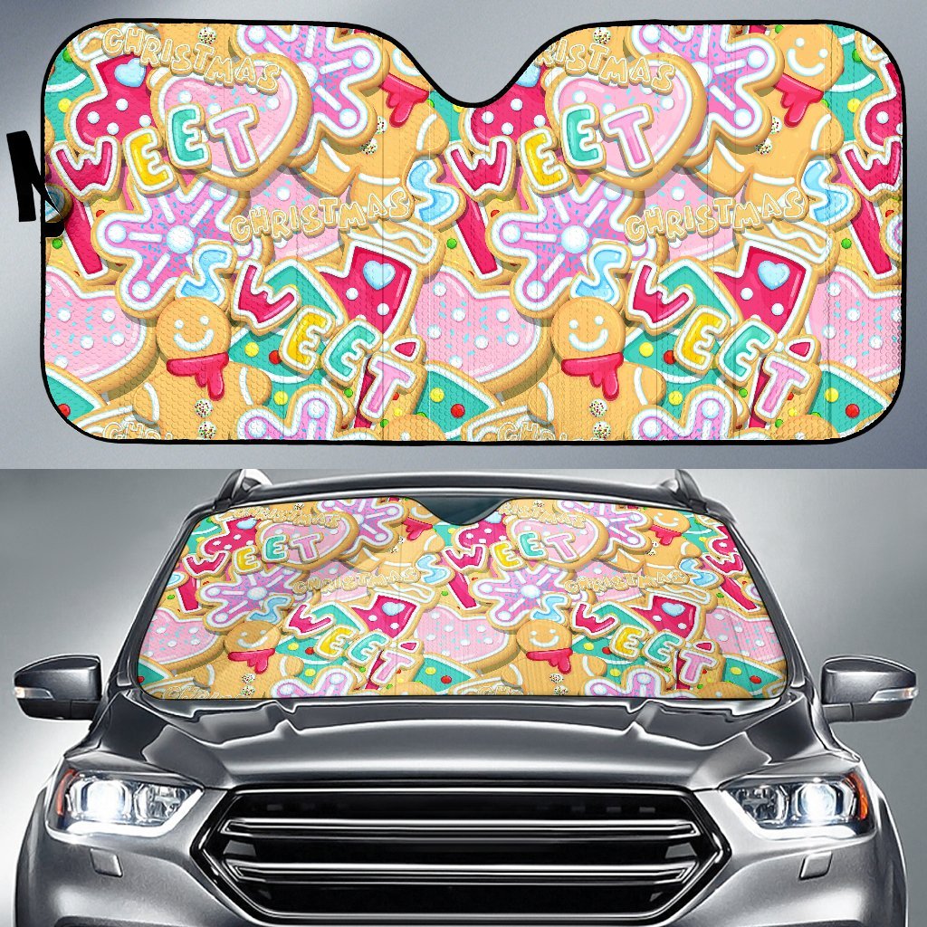 Dessert Gingerbread Man Chirstmas Pattern Print Car Sun Shade-grizzshop