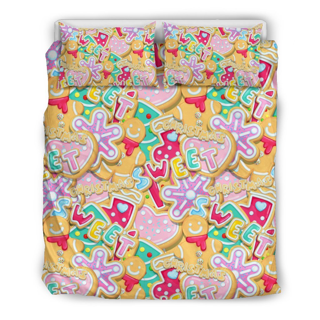 Dessert Gingerbread Man Chirstmas Pattern Print Duvet Cover Bedding Set-grizzshop