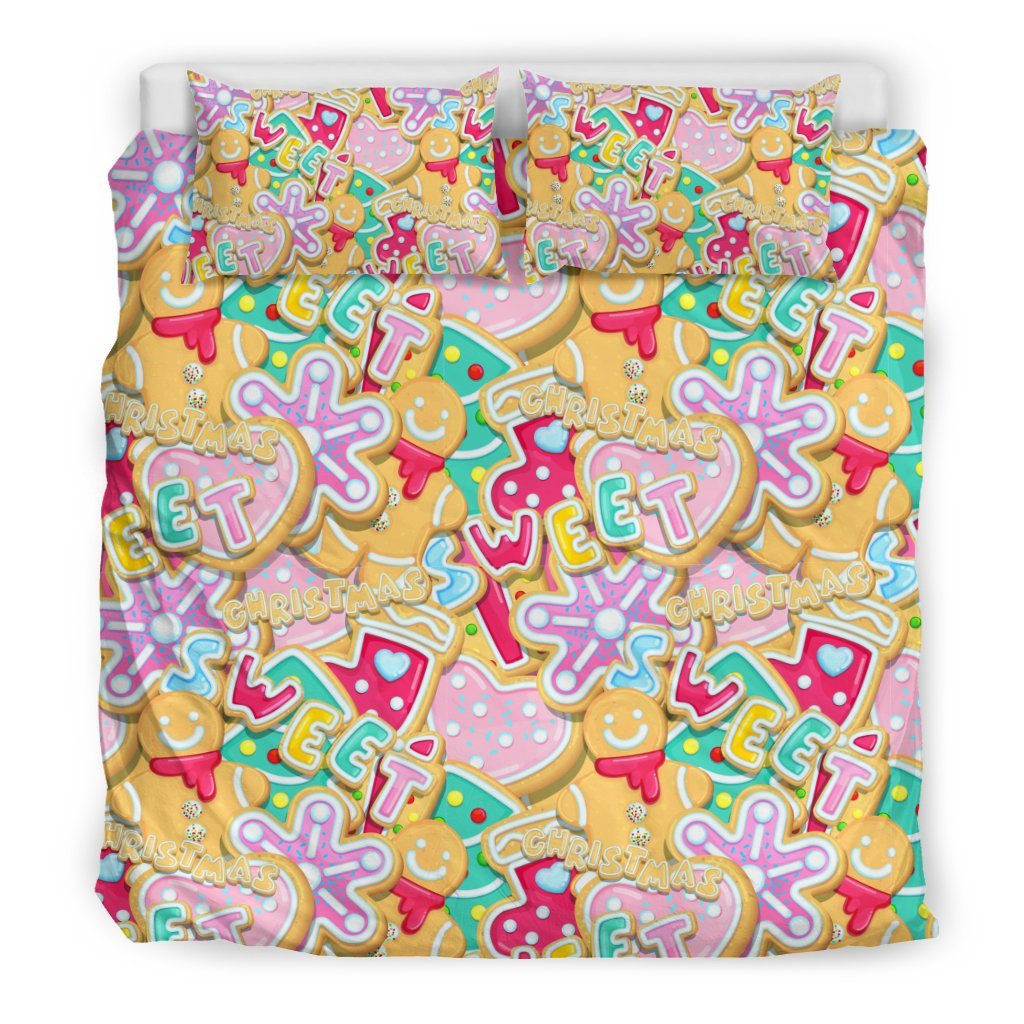 Dessert Gingerbread Man Chirstmas Pattern Print Duvet Cover Bedding Set-grizzshop
