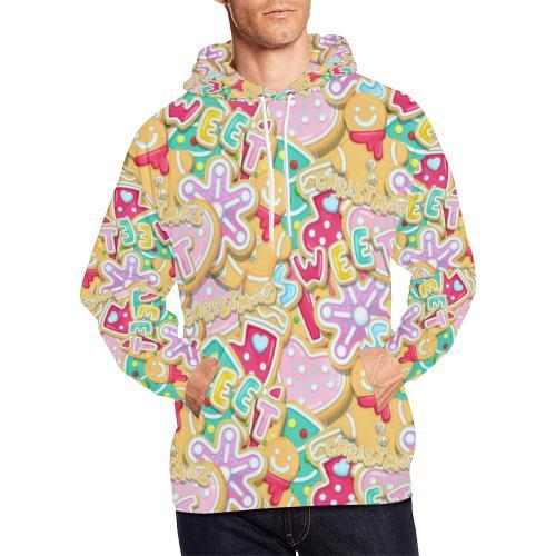 Dessert Gingerbread Man Chirstmas Pattern Print Men Pullover Hoodie-grizzshop