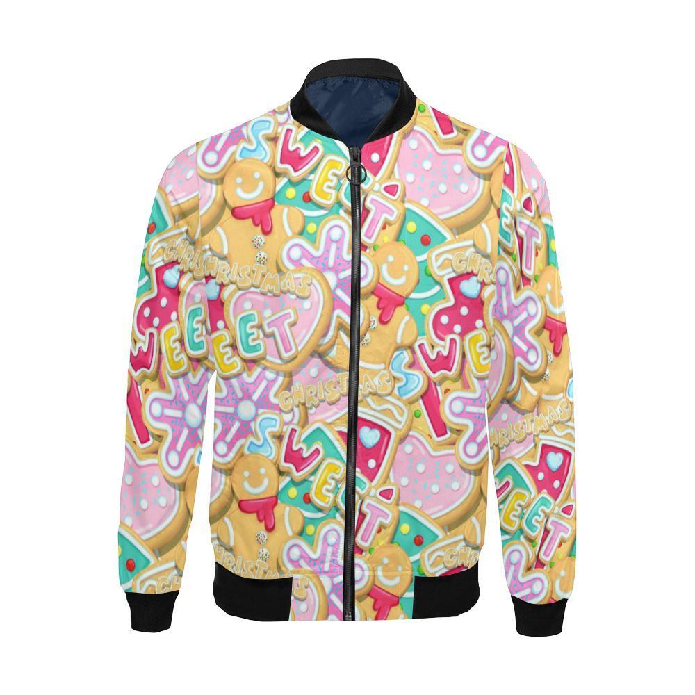 Dessert Gingerbread Man Chirstmas Pattern Print Men's Bomber Jacket-grizzshop