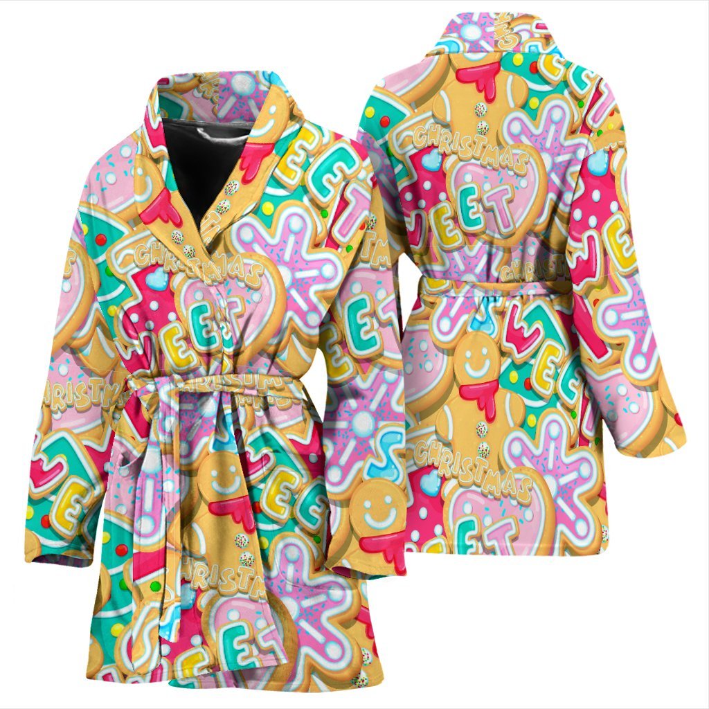 Dessert Gingerbread Man Chirstmas Pattern Print Women Long Robe-grizzshop