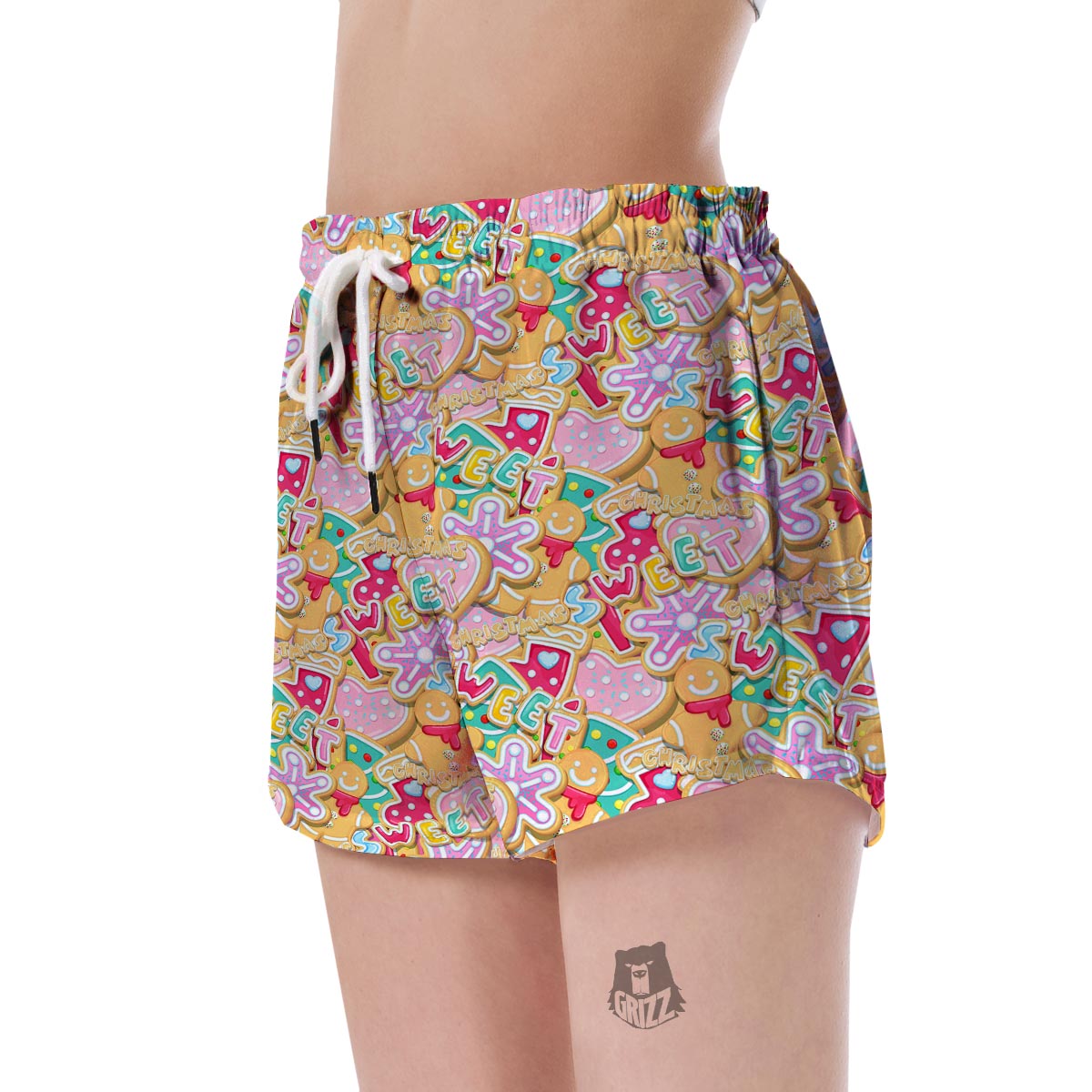 Dessert Gingerbread Man Chirstmas Pattern Print Women's Shorts-grizzshop