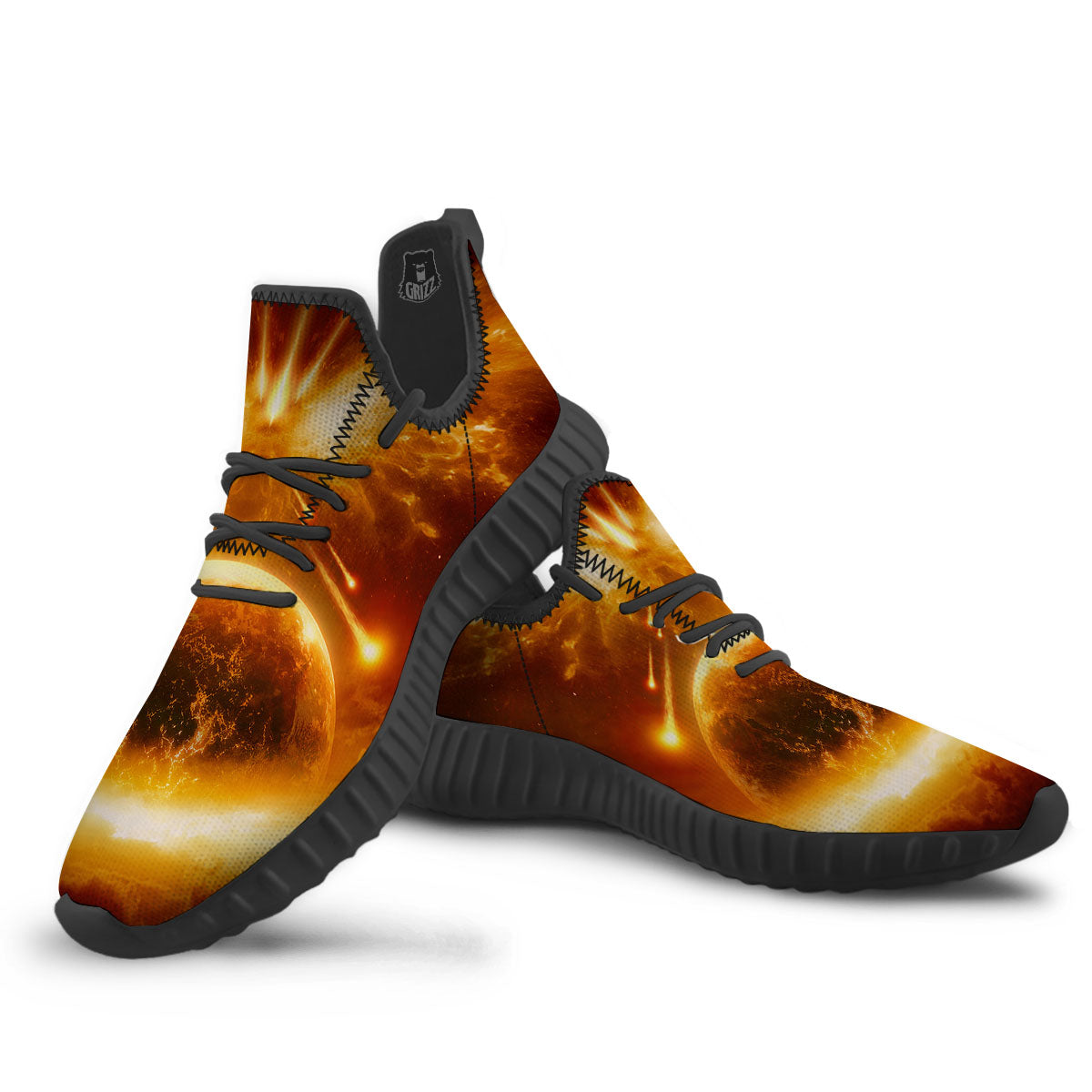 Destruction Of Planet Earth Print Black Walking Shoes-grizzshop