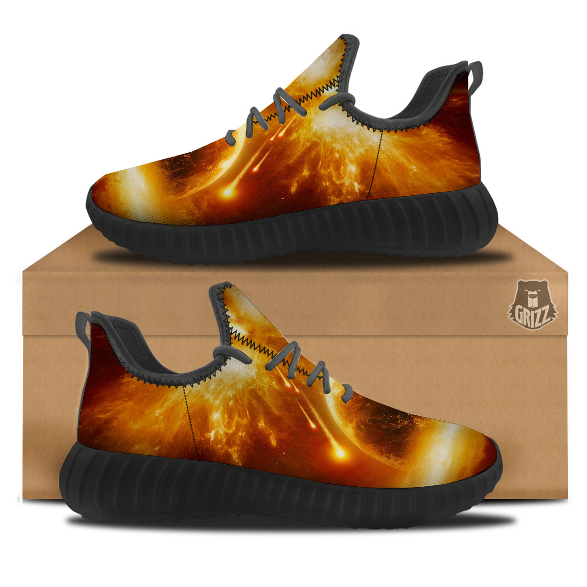 Destruction Of Planet Earth Print Black Walking Shoes-grizzshop