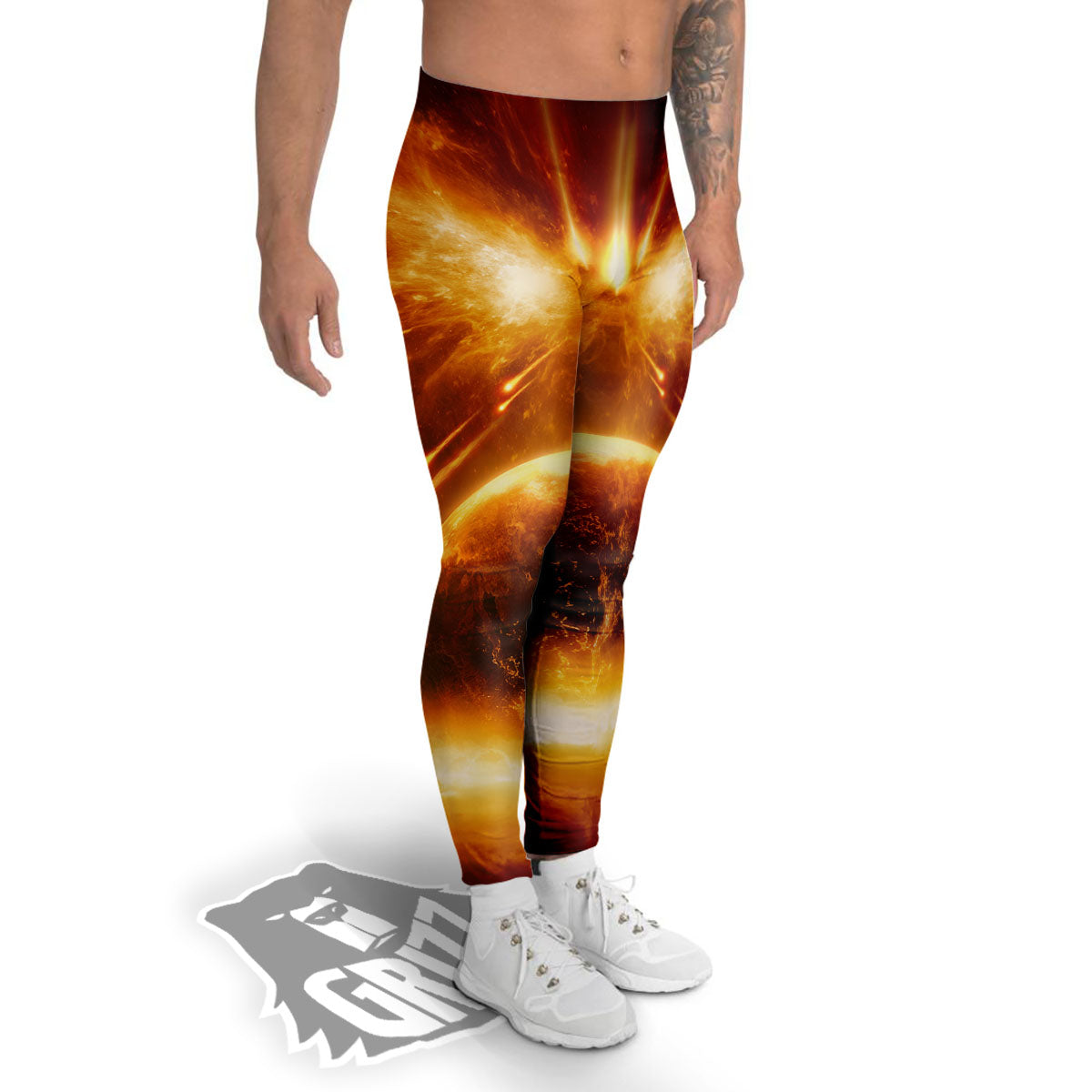Destruction Of Planet Earth Print Men's Leggings-grizzshop