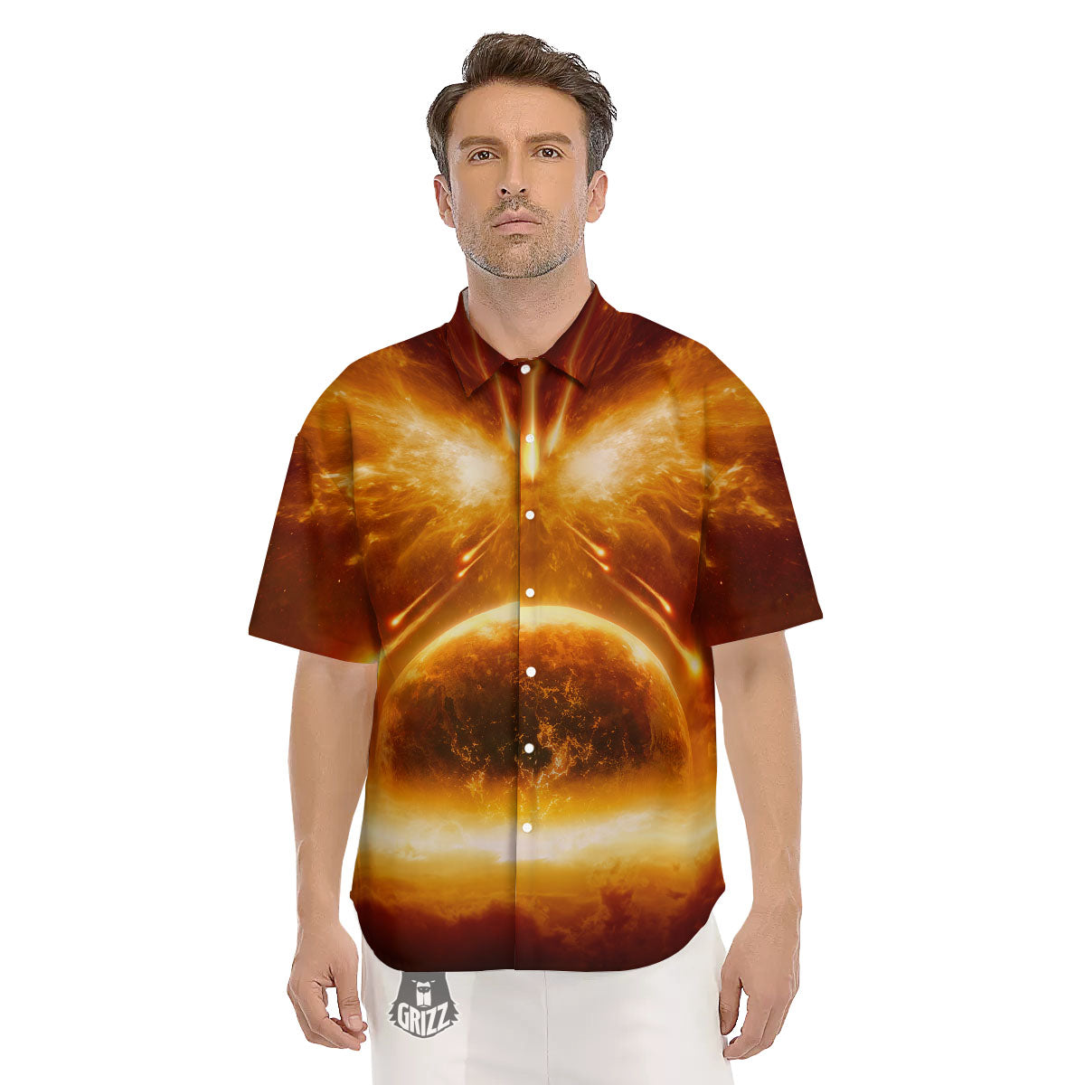 Destruction Of Planet Earth Print Men's Short Sleeve Shirts-grizzshop