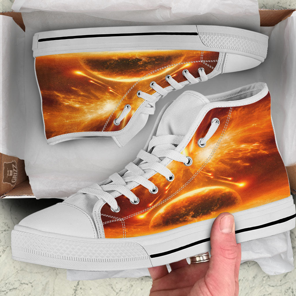 Destruction Of Planet Earth Print White High Top Shoes-grizzshop